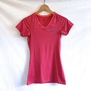Nike Pro Dri-fit Athletic Hot Pink Shirt Running Short Sleeve Womens xs Long
